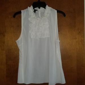Creme ruffle sleeveless blouse